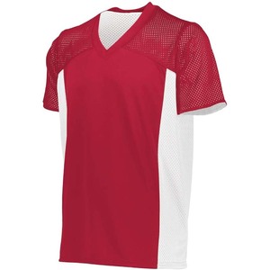 Maillot de football pour homme, rouge et blanc, col en V, manches courtes, tissu respirant en polyester, coupe athlétique, toutes saisons - Product Image 1