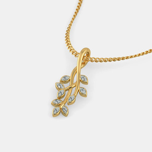 Collar con Colgante de Diamante Cultivado en Laboratorio en Forma de Rama de Hoja Trenzada en Oro Amarillo - Product Image 6