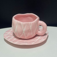 Ensemble tasse et soucoupe à café de style minimaliste créatif, peint à la main sous glaçure, avec motif coloré, tasse à thé