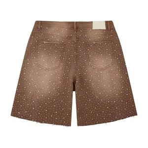 Hip Hop Diamonds Jort Baggy Manufacturer Distressed Vintage Acid Wash Rhinestone Men's Denim Shorts - Product Image 2