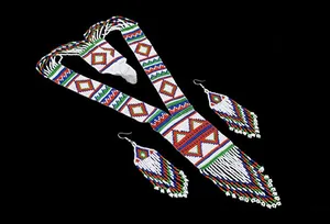 Gran oferta, collar tradicional, hecho a mano con cuentas, collar largo, collar ucraniano con borlas, con pendientes - Product Image 3