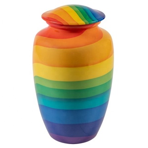 Urne en métal à rayures arc-en-ciel avec couvercle coloré, pour cendres de crémation, souvenir commémoratif, conteneur pour hommage funéraire - Product Image 3