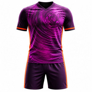 Uniformes de Fútbol Personalizados, Conjunto de Camiseta y Pantalones Cortos Purple Vortex, Kits de Fútbol Sublimados, Secado Rápido, Transpirables, 100% Poliéster, Cuello en V - Product Image 1