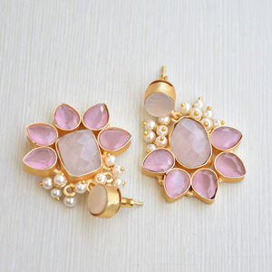 Boucles d'oreilles en laiton de style statement, boucles d'oreilles en pierre naturelle, texture laiton mat, hypoallergéniques, port sécurisé, qualité supérieure, prêtes pour le B2B - Product Image 3