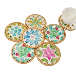 Round Natural Rattan Inlay Plate Handmade Woven Classic Flower TUYET DUNG Table Decor Made in Vietnam - Product Image 1