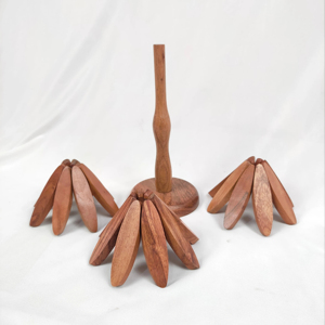 Wooden Tree Coasters Wooden <b>Trivets</b> for Hot Dishes Decorative Christmas Tree Shape Foldable Wooden Heat-Resistant Mats coasters - Product Image 1