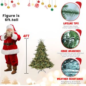 Sapin de Noël artificiel pré-éclairé de 1,20 m avec lumières LED, branches mixtes en PE et PVC, décoration de fêtes - Product Image 2