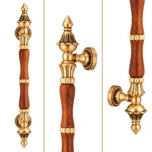 Manija de Puerta Principal y de Vidrio de Latón Antiguo Elegance, Diseño de Agarre de Madera de Lujo para Puertas Premium - Product Image 2