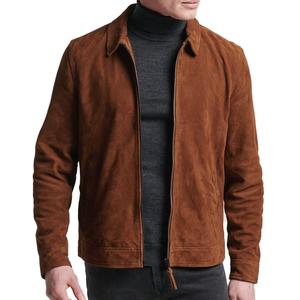 Men's Casual Suede <b>Jacket</b> Full Zip Long Sleeve Shirt Collar Lightweight Outdoor Fashion <b>Jacket</b> Custom Wholesale - Product Image 2