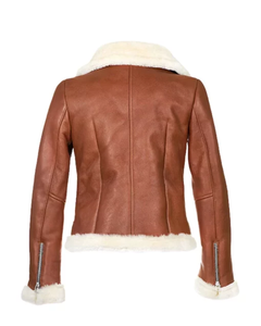 Chaqueta de moto gruesa de piel sintética PU marrón para mujer, cálida, con capucha y cremallera, estilo motero - Product Image 2