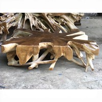 Table basse de luxe en racine de teck massif naturel, sculptée à la main, bord brut, bois sculptural moderne, mobilier de maison durable, base unique en racine