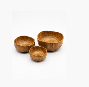 Ensemble de 3 saladiers en bois avec ustensiles de service, grain naturel, écologiques, bols de service - Product Image 3
