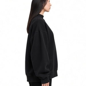 <b>Top</b> Demand Acid Washed Oversized Customizable <b>Fleece</b>/Cotton Sweatshirt Black Color Premium Mock Neck Drop Shoulder Pullover - Product Image 4
