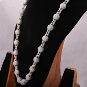 Collier chaîne de 22 pouces en argent 925 de luxe avec moissanite, design boule et maillons, style hip-hop, bijou statement - Product Image 3