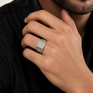 925 Sterling Silver Diamond Cluster Square <b>Mens</b> <b>Ring</b> High Polish Geometric Wedding Party Gift Fine Jewelry Band - Product Image 1