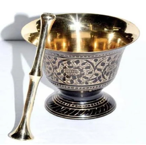 Elegant flared rim brass mortar pestle set with solid wide base for traditional spice crushing, available at wholesale prices. - Product Image 6