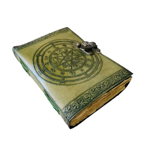 Diario de Cuero Genuino Wiccan Clásico con Grabado de Hechizos Mágicos, Cuaderno de Bocetos Hecho a Mano con Borde Desflecado, Diseño de Libro Vintage - Product Image 2
