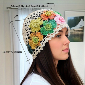 Gorro de Invierno para Mujer, Tejido a Mano, Estilo Floral de Peluche, 100% Algodón, Estampado con Flocado y Bordado - Product Image 2