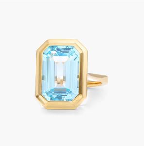 Emerald Cut Sky Blue Topaz Bezel Setting Cocktail <b>Ring</b> Rose Gold Plated Engagement Wedding <b>Statement</b> Luxury Gemstone <b>Ring</b> - Product Image 1