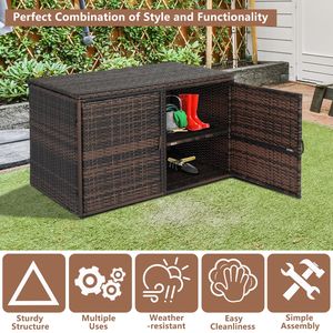 Brown Gradient Rattan <b>Locker</b> with Iron Frame Double Door <b>Storage</b> Unit - Product Image 2
