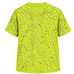เสื้อยืดคอกลมแขนสั้นสีเหลืองมะนาวประดับมุกสำหรับทุกเพศ เหมาะสำหรับใส่ลำลอง สตรีทแวร์ และชุดประจำวัน - Product Image 2
