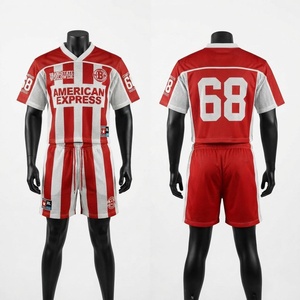ชุดเสื้อเจอร์ซีย์ตาข่ายโพลีเอสเตอร์พรีเมียม 150 GSM ระบายอากาศได้ดี ดีไซน์สีแดงขาว พร้อมโลโก้แบบสั่งทำพิเศษสำหรับทีม - Product Image 1