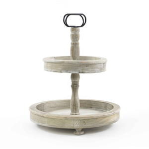 Soporte redondo de 2 niveles para pasteles de madera de mango, bandeja para servir postres, soporte de madera para exhibir cupcakes, para bodas, fiestas y catering al mejor precio. - Product Image 3