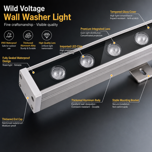 Lámpara LED de pared para fachadas de edificios, de aleación de aluminio, color blanco cálido, IP65, SMD, amplio voltaje - Product Image 2