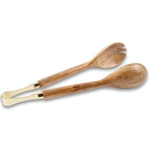 Eco-Friendly Acacia Wood Salad Server Set With Metal Spring <b>Tongs</b> Handcrafted Mango Wood Serving Spoon And Fork For Home Hotel - Product Image 1
