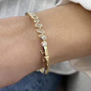 TISHYA DIAMOND 5.10 Ct Lab Grown Diamond Mix Cut Vintage IGI Certified Open Cuff <b>Bangle</b> <b>Bracelet</b> EVS 14K Yellow Gold - Product Image 2