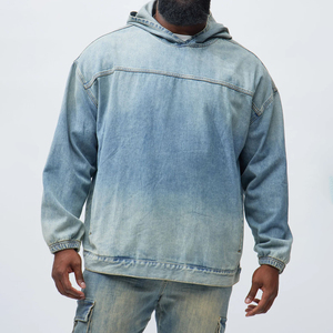 เสื้อฮู้ดดี้ฟลีซทรงโอเวอร์ไซส์คุณภาพสูง ล้างสีแบบแอซิดวอช สำหรับผู้ชาย ผ้าฝ้าย 100% ซิปเต็มตัว สไตล์เดนิมแนวสตรีท ปรับแต่งได้ น้ำหนักมาก เหมาะสำหรับฤดูหนาว - Product Image 2