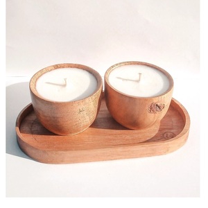 Juego de Velas Aromáticas de Cera de Soja en Tazón de Madera Natural Hecho a Mano, Ecológico, Rústico, Decorativo, con Bandeja de Madera, Decoración para el Hogar - Product Image 1