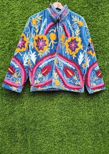 Boho Embroidery Denim Kimono <b>Cardigan</b> Long Sleeve Loose Fit Floral Pattern Hand Embroidered Casual Wear Spring Style - Product Image 5