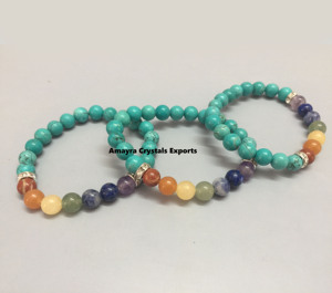 Gemstone Turquoise Chakra <b>Bracelet</b> Handmade Agate Jewellery for Gift Genuine Beaded <b>Bracelets</b> From Amayra Crystals Exports India - Product Image 5