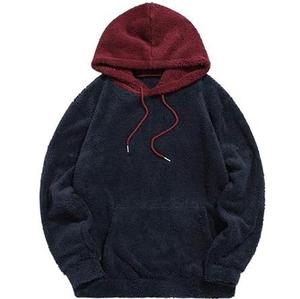 Sweat-shirt à capuche en polaire surdimensionné pour homme, couleur unie, pull décontracté d'hiver avec poche et doublure rouge - Product Image 2
