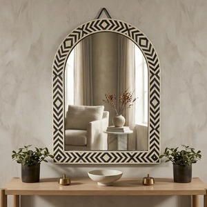 Miroir mural unique avec incrustations en os, cadre à motifs géométriques, cadre fait main, miroir décoratif pour la décoration de la maison - Product Image 5