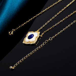 สร้อยคอดอกไม้ดีไซน์สวยงามประดับจี้ลาพิส ลาซูลีประดับมุกสำหรับผู้หญิงสวมใส่ทุกวัน - Product Image 3