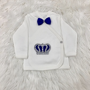 Conjunto de 10 Piezas de Ropa de Encaje 100% Algodón para Recién Nacidos, Mamelucos de Manga Larga Tejidos para Primavera, Color Azul Marino Real con Corona de Joyas, Unisex - Product Image 4