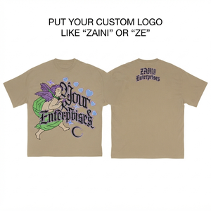 Camiseta Sencilla para Hombre, 240 GSM, Algodón Premium, Color Beige, Impresión Gráfica Personalizada, Corte Holgado, Logotipo Personalizado, OEM, ODM - Product Image 1