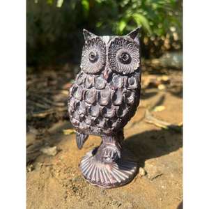 Adornos decorativos para jardín, estatua de búho de hierro fundido con base en acabado bronce - Product Image 4