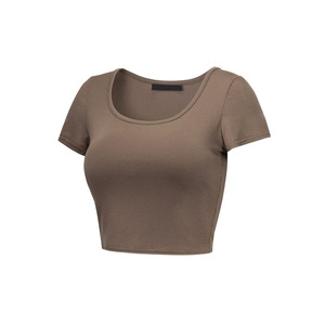 Women's Solid Color Crop <b>Top</b> Short Sleeve Criss-<b>cross</b> Casual Blouse Knitted Spandex Cotton Regular Fit Autumn Anti-shrink - Product Image 4