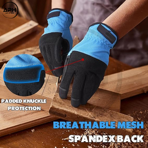Guantes de motosierra transpirables azul verdoso con palma sintética negra antideslizante y banda elástica en la muñeca para carpintería y paisajismo - Product Image 6