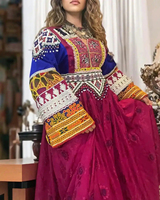 Robe ethnique afghane Kuchi pour filles, manches longues, travail de broderie miroir, taille ajustée, ourlet évasé, broderie artisanale, robe afghane Kuchi
