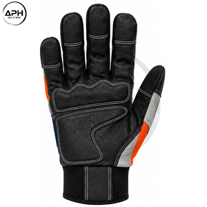 Gants de travail pour tronçonneuse bleus et oranges avec dos moulé, surface texturée antidérapante, manchette réglable, production OEM ODM personnalisée - Product Image 6