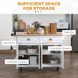 Carrello da Cucina Bianco con Ruote, Tavolo Pieghevole, Struttura in Acciaio e Acciaio al Carbonio, Piano in MDF e Dettagli in Ferro - Product Image 4