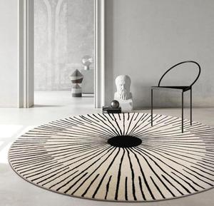 Alfombra Antideslizante de Primera Calidad Hecha a Mano |   Alfombra Circular Moderna con Diseño Radial de Rayos de Sol |   Lana de Nueva Zelanda 100% Monocromática de Lujo - Product Image 3