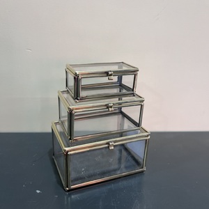 Artisan Design <b>Small</b> Glass Brass Jewelry <b>Storage</b> <b>Box</b> Set of 3 with Brass Finish (Model B633 ABC) - Product Image 2