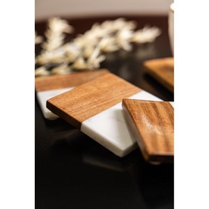 Posavasos Redondos de Madera de Lujo con Tapa de Mármol Blanco, Diseño Minimalista, Hechos a Mano para Tazas de Té y Café, Platos para Bodas - Product Image 2