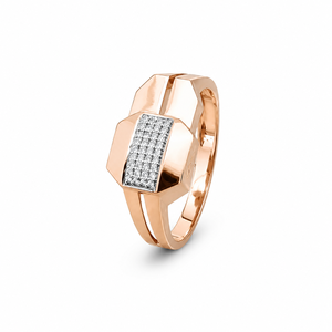 18K Rose <b>Gold</b> Diamond Geometric Signet <b>Ring</b> for Men High Polish Contemporary Luxury Wedding Party Daily Wear Gift Fine Jewelry R - Product Image 2