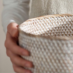 Tazón Decorativo Tejido a Mano de Bambú, Tazón para Servir Ecológico de Estilo Nórdico, Decoración para el Hogar, Plato para Servir Alimentos, Color Blanco Natural - Product Image 4